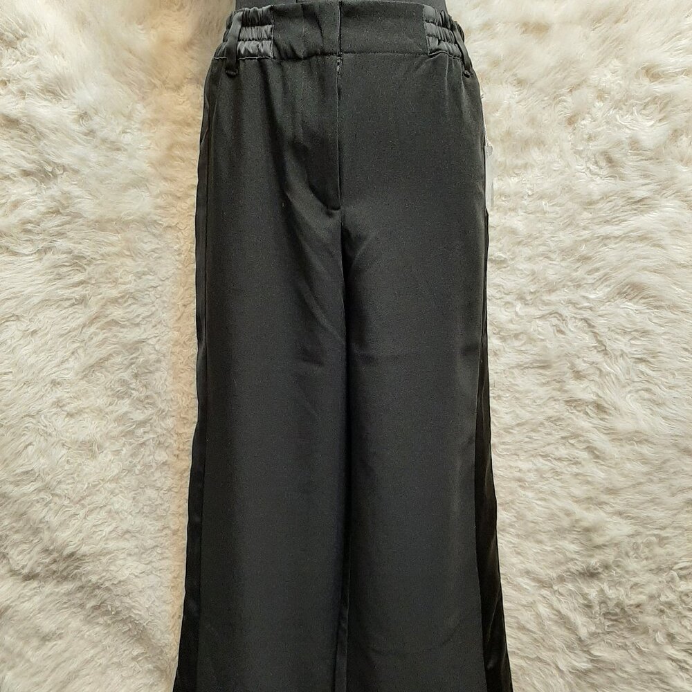 Worthington X Jason Bolden Women's Black Satin Trim Wide Legs Pants Size S